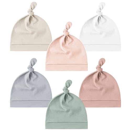 Konssy 6-Pack Newborn Knot Beanie Hats for 0–6 Months