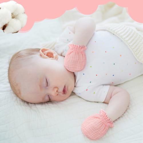 Jeere Newborn Muslin No-Scratch Mittens for 0–6 Months