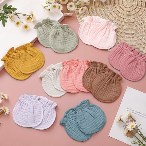 Jeere Newborn Muslin No-Scratch Mittens for 0–6 Months