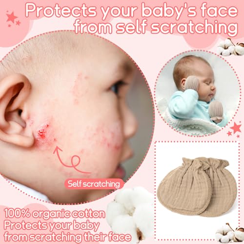 Jeere Newborn Muslin No-Scratch Mittens for 0–6 Months