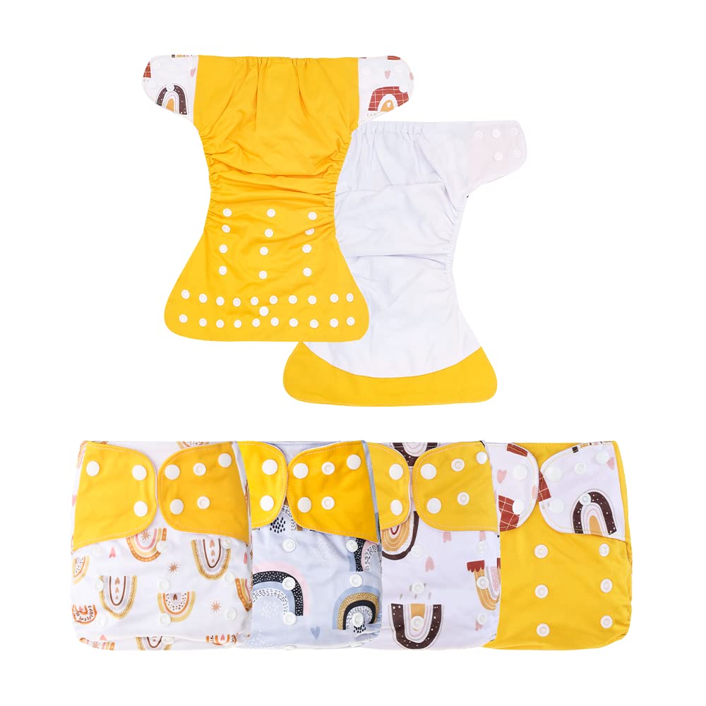 4-Pack Reusable Cloth Baby Diapers with Adjustable Snaps