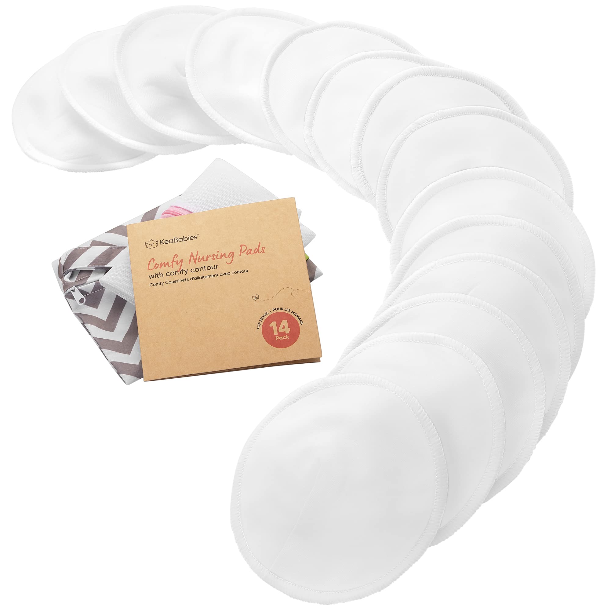 14-Pack Organic Bamboo Washable Nursing Pads with Wash Bag