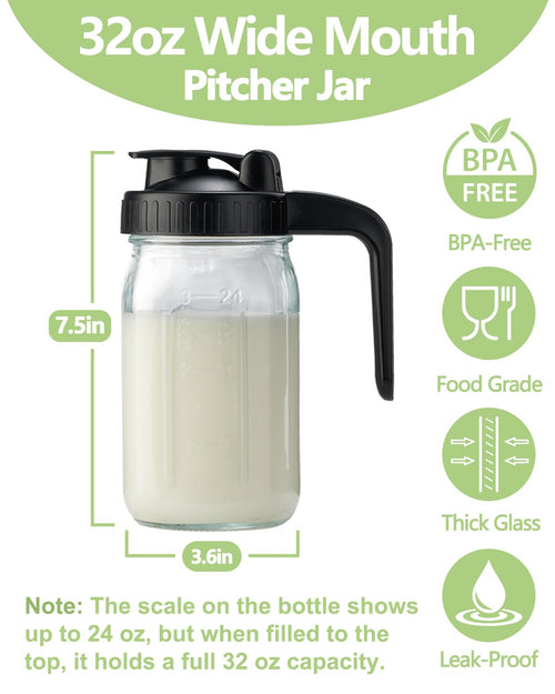 32oz Glass Pitcher with Lid & V-shaped Pour Spout - 1 Quart Breastmilk Pitcher Double Leak Proof, Creamer Container for Sun Tea, Juice, Cold Brew Coffee, Breastmilk Storage Container