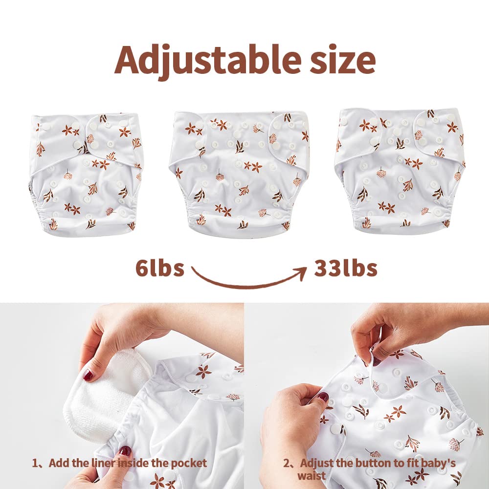 4-Pack Reusable Cloth Baby Diapers with Adjustable Snaps