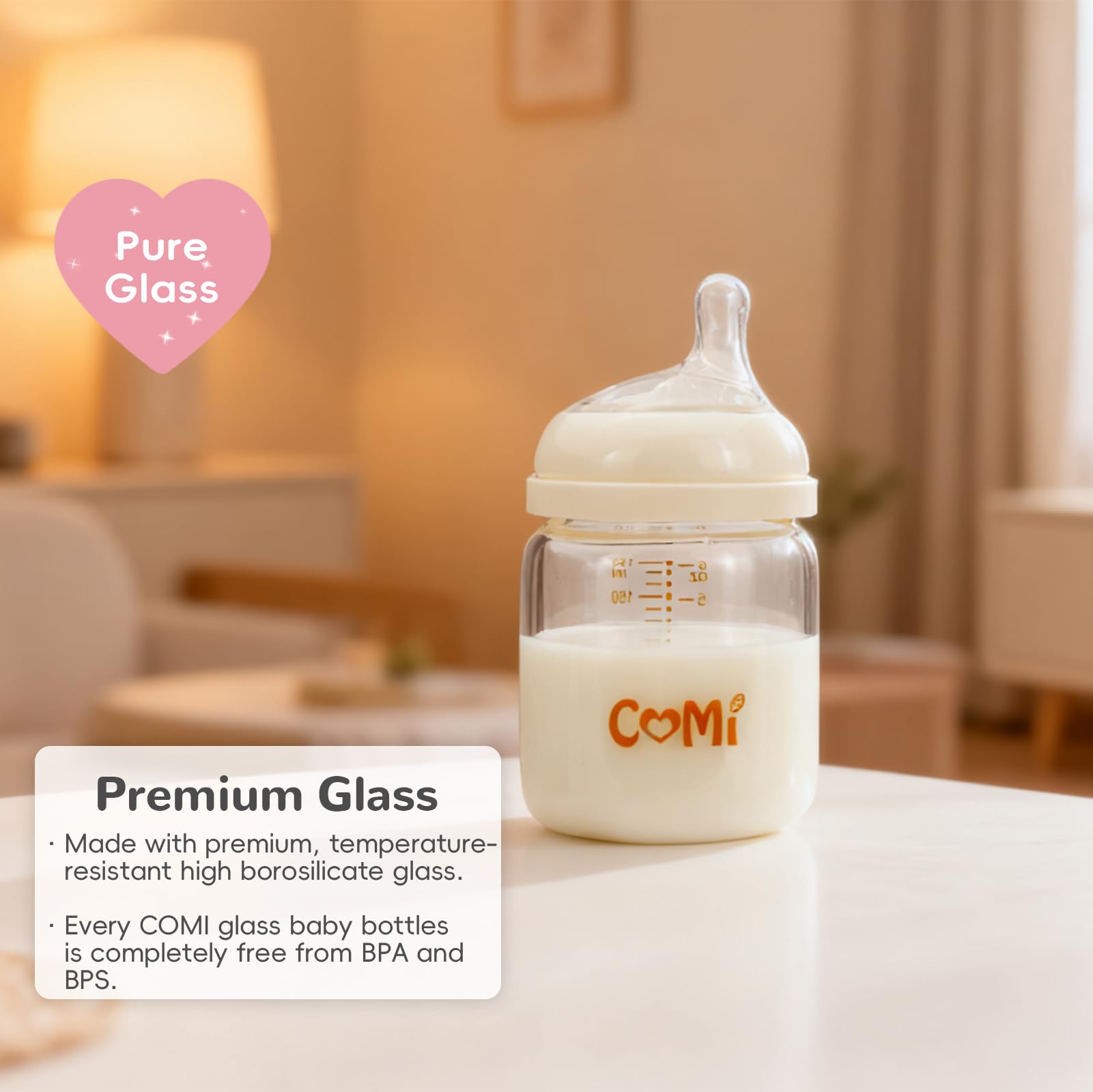 COMI Natural Glass Baby Bottle Set for Newborns