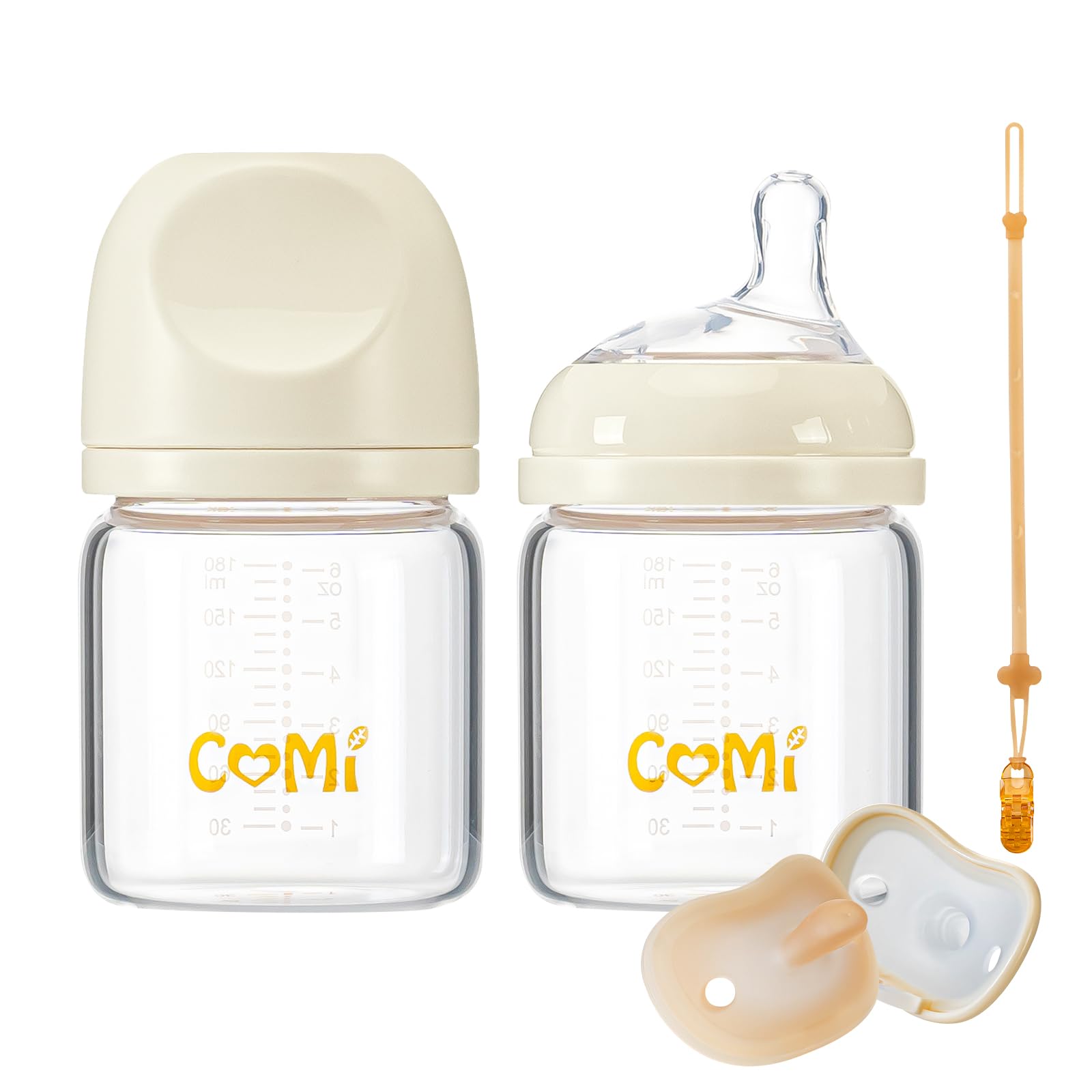COMI Natural Glass Baby Bottle Set for Newborns
