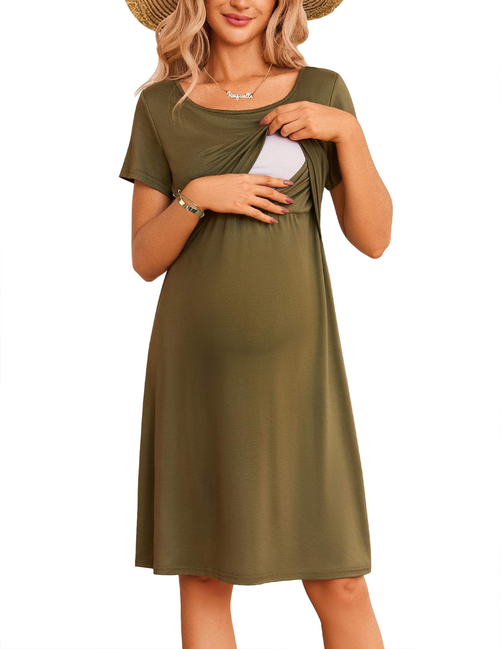 Ekouaer Maternity Summer Dress Breastfeeding Baby Shower Nursing Friendly Dresses Pregnancy Labor and Delivery Gown Clothes