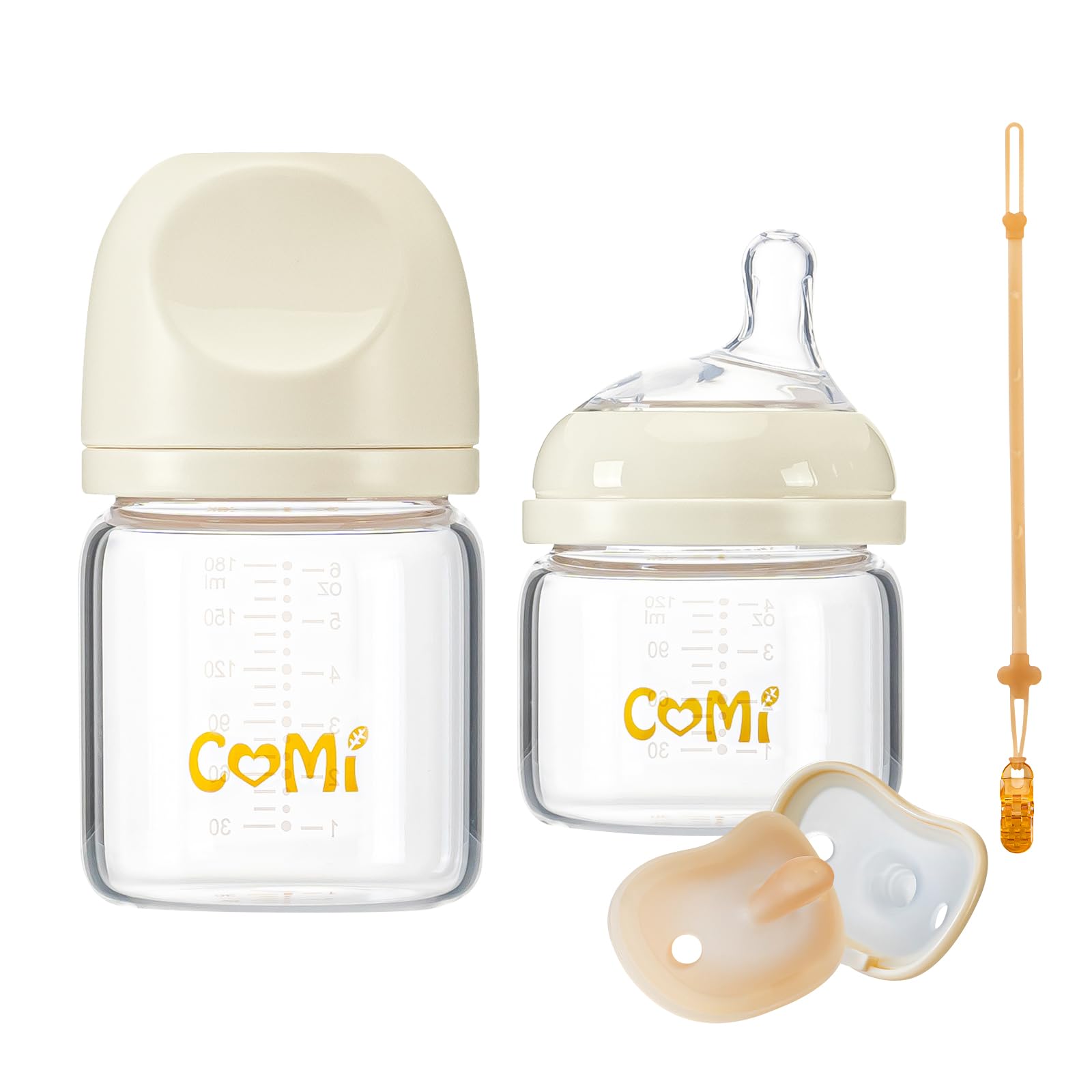 COMI Natural Glass Baby Bottle Set for Newborns
