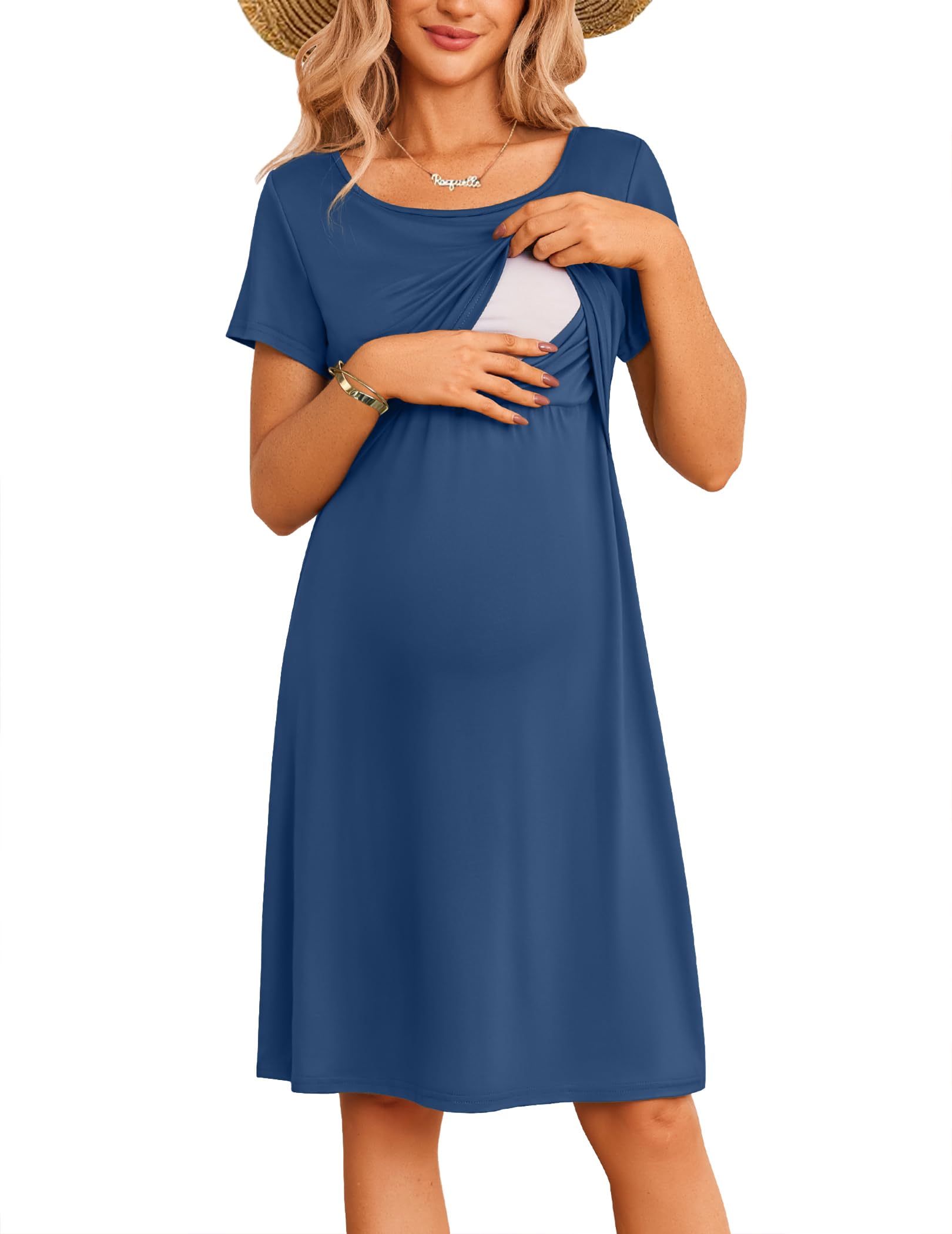 Ekouaer Maternity Summer Dress Breastfeeding Baby Shower Nursing Friendly Dresses Pregnancy Labor and Delivery Gown Clothes