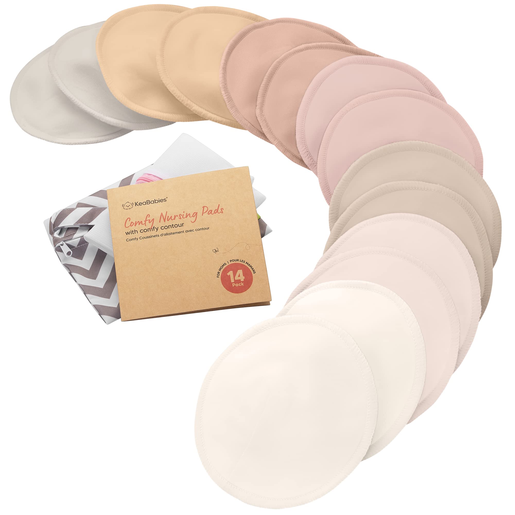 14-Pack Organic Bamboo Washable Nursing Pads with Wash Bag