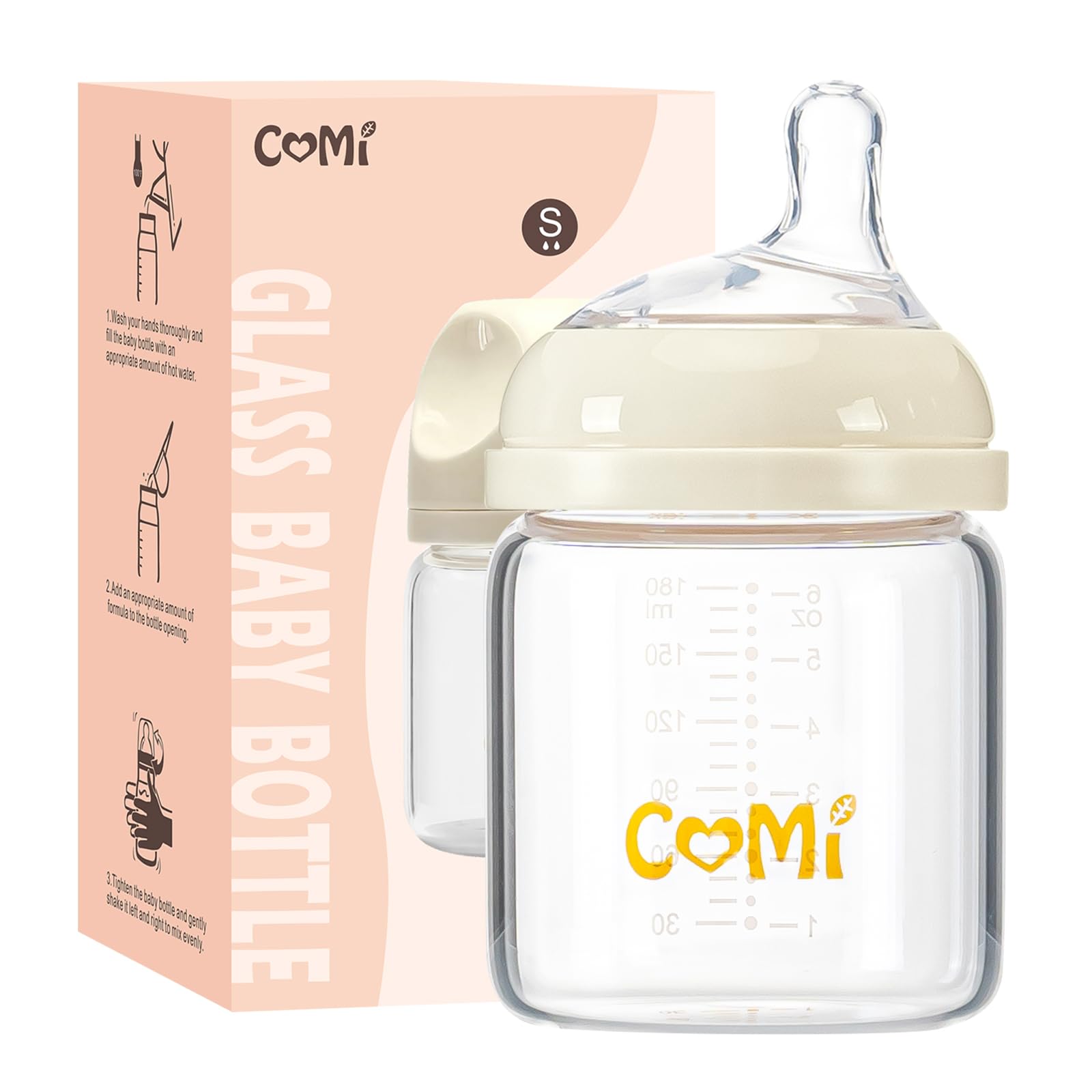 COMI Natural Glass Baby Bottle Set for Newborns