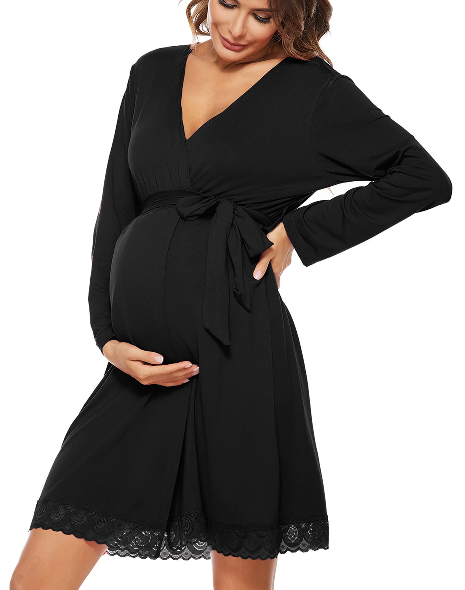 SWOMOG Women's Maternity Nursing Robe Pregnancy Breastfeeding Bathrobes 3 in 1 Labor Delivery Nightgowns