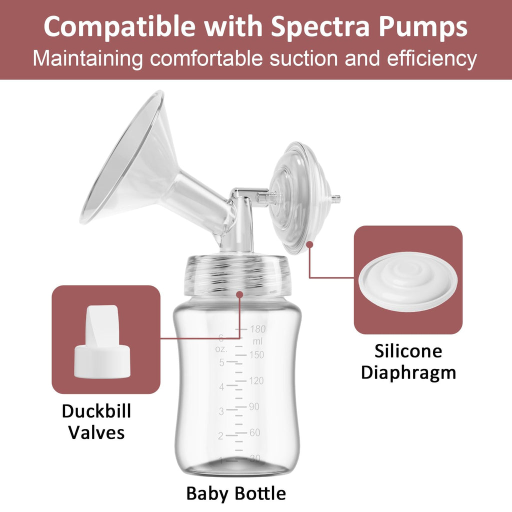 Pump Parts Compatible with Spectra S1/S2/9Plus Breastpump, Full Set Replacement Parts for Spectra Include Flange,Duckbill Valve,Backflow Protector,Tube,Bottle, Not Original Accessories