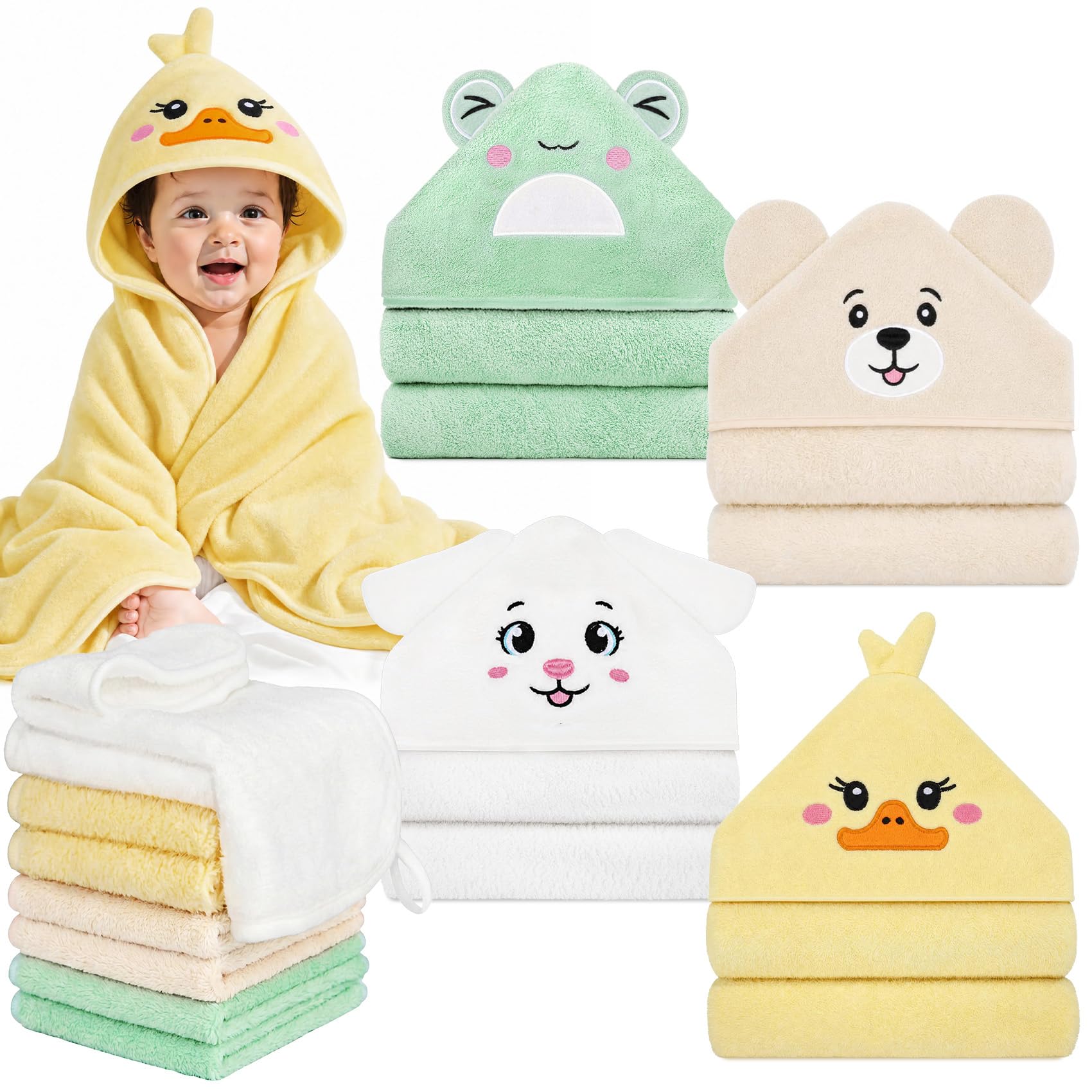 CandyHome 12-Piece Hooded Baby Towel and Washcloth Set