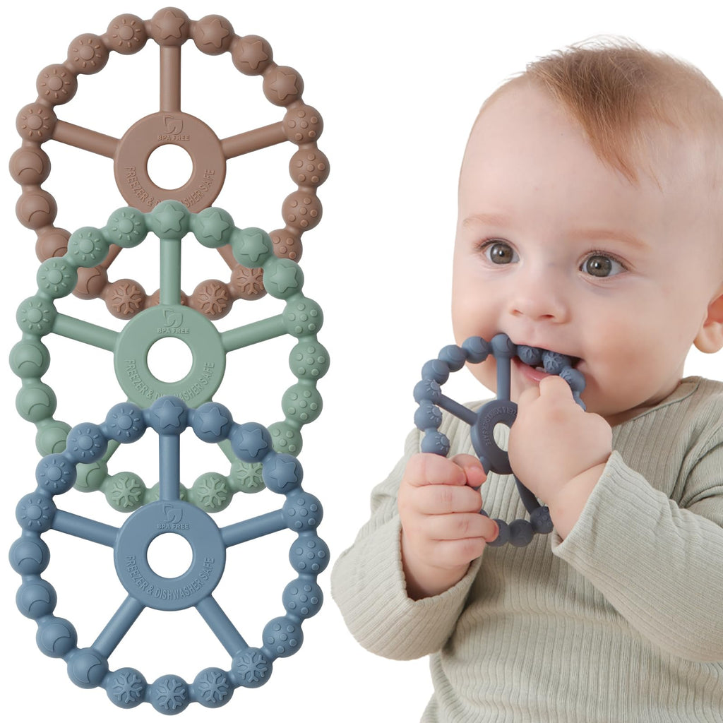 Seposeve 3-Pack Silicone Teething Rings for Babies
