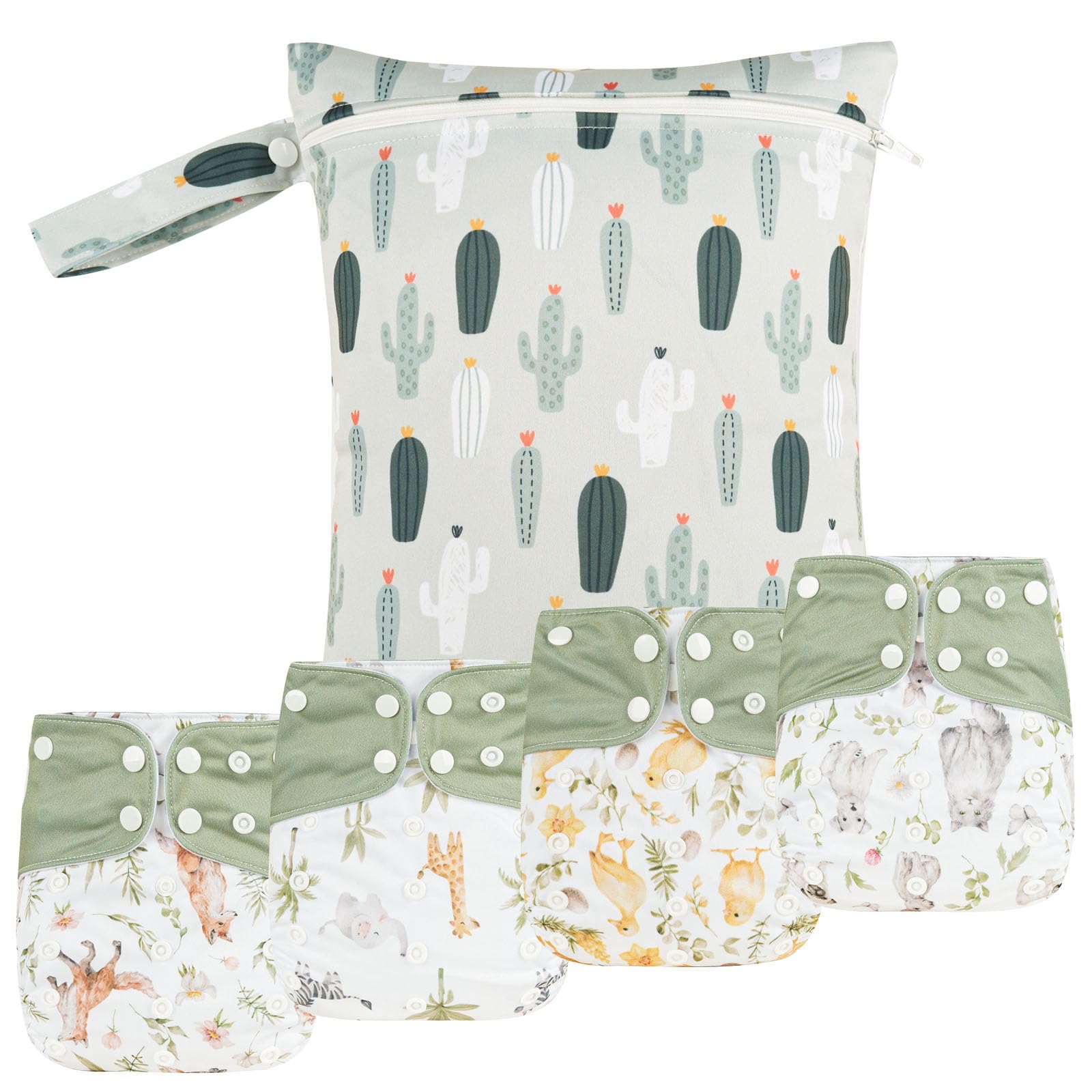 4-Pack Reusable Cloth Baby Diapers with Adjustable Snaps