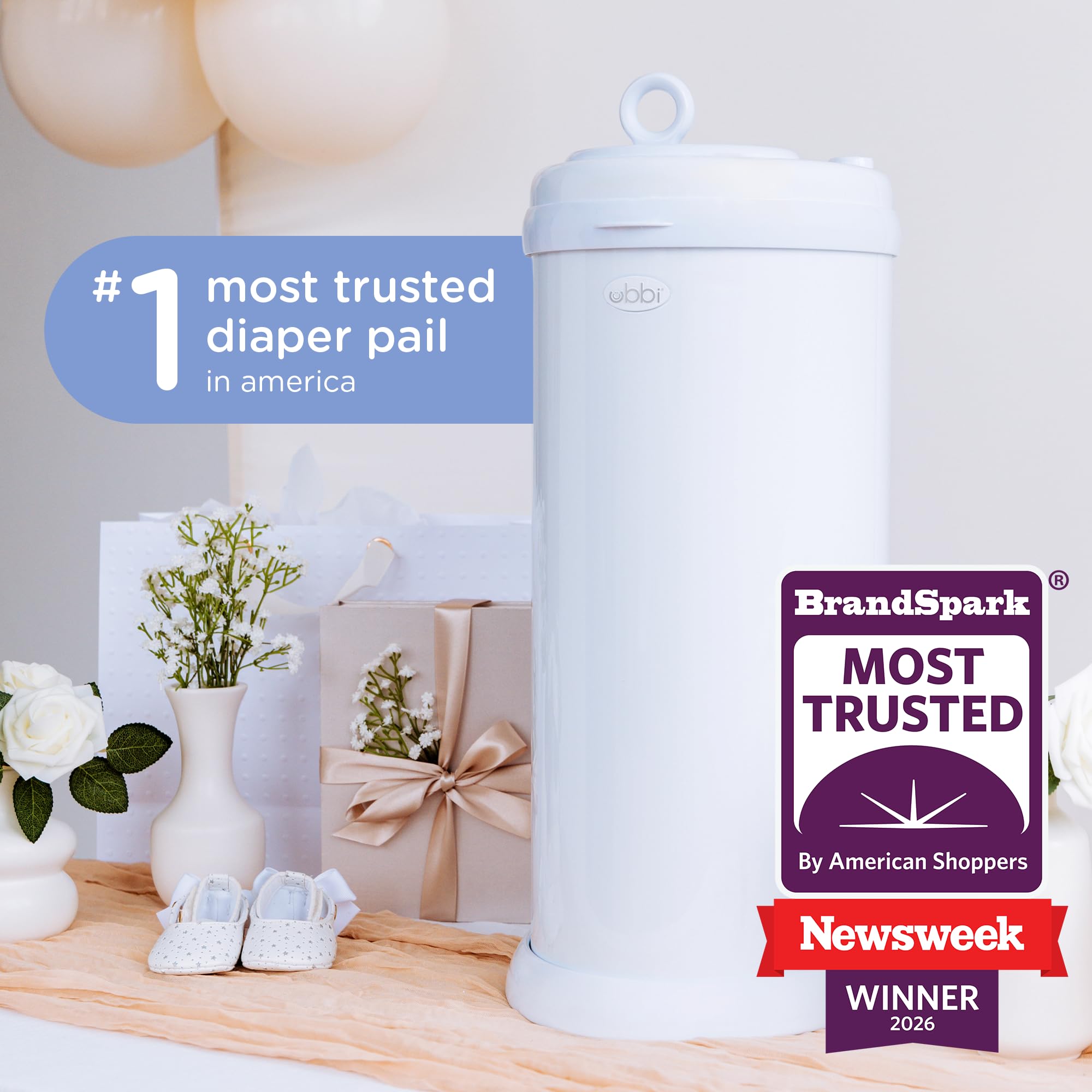 Ubbi Steel Odor-Locking Diaper Pail with Standard Bags