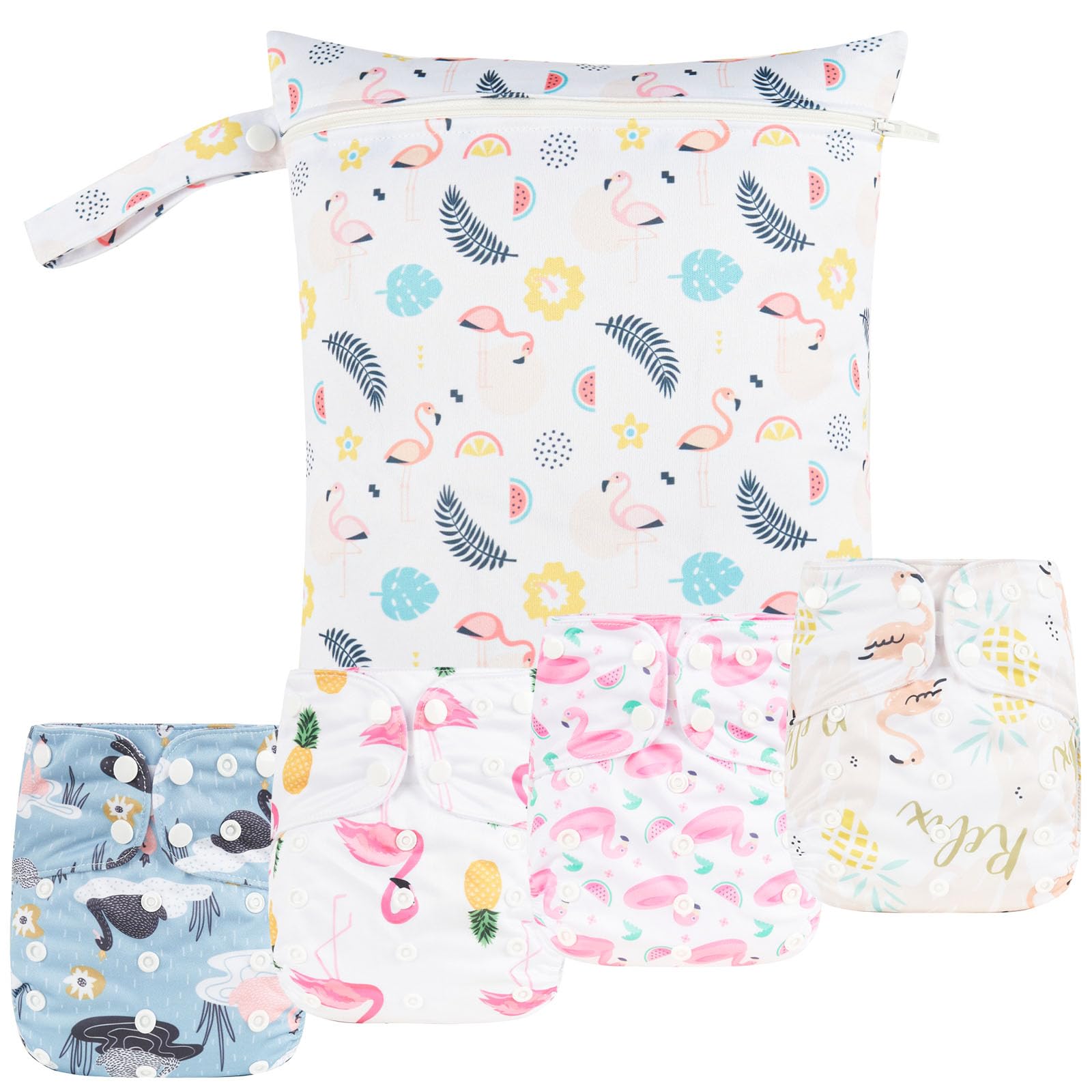 4-Pack Reusable Cloth Baby Diapers with Adjustable Snaps