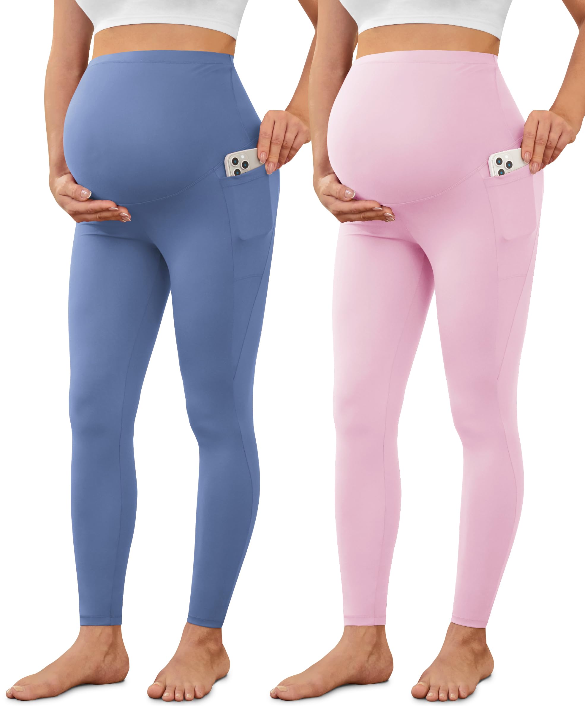 VALANDY Creamlush 2/4 Pack Maternity Leggings with Pockets, Over Belly Buttery Soft Pants for Yoga, Lounge, Daily Wear