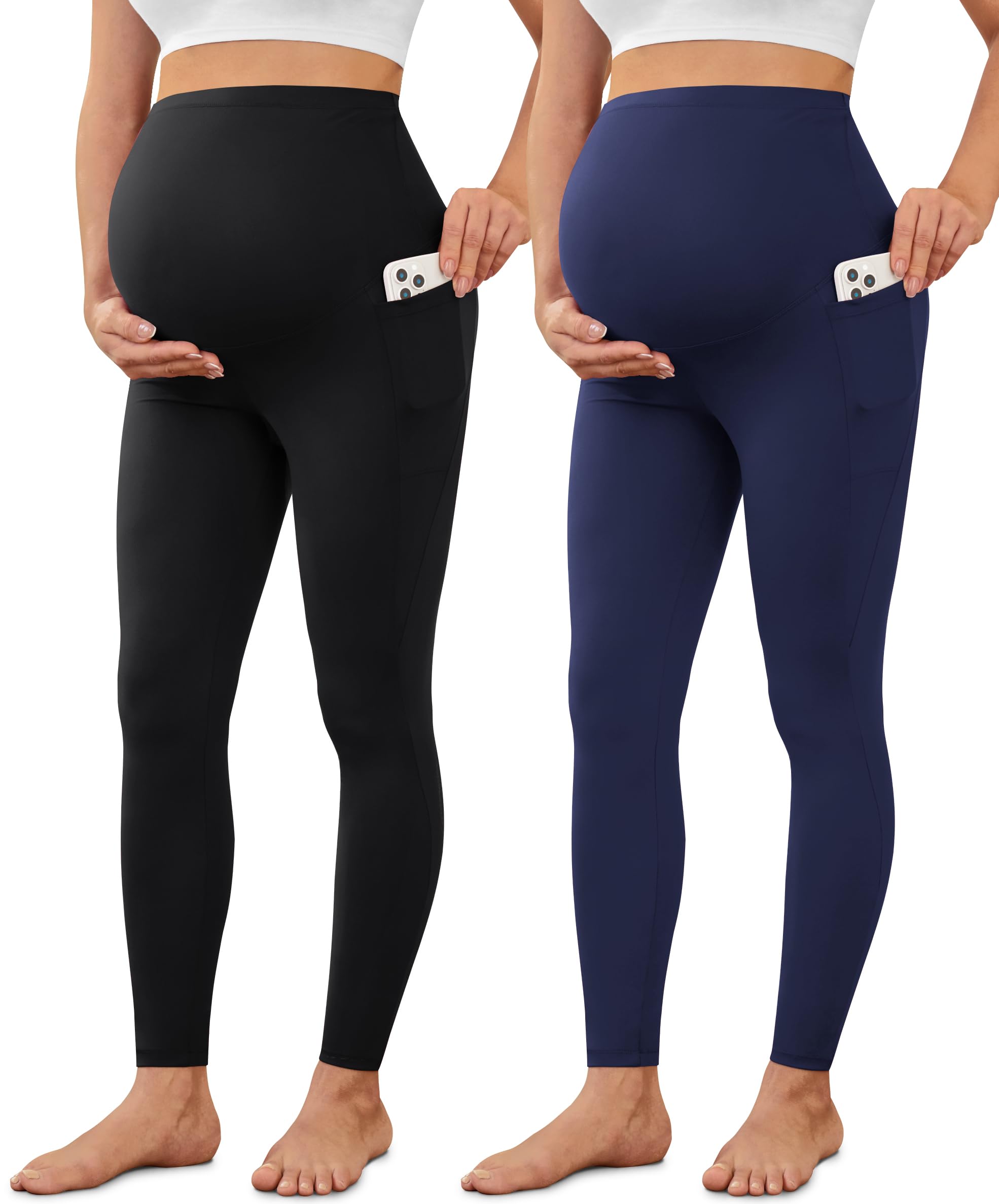 VALANDY Creamlush 2/4 Pack Maternity Leggings with Pockets, Over Belly Buttery Soft Pants for Yoga, Lounge, Daily Wear