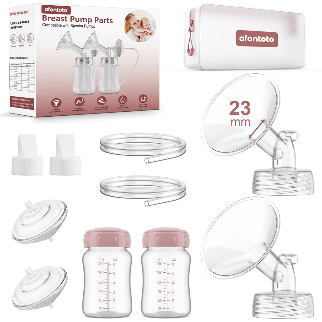 Pump Parts Compatible with Spectra S1/S2/9Plus Breastpump, Full Set Replacement Parts for Spectra Include Flange,Duckbill Valve,Backflow Protector,Tube,Bottle, Not Original Accessories