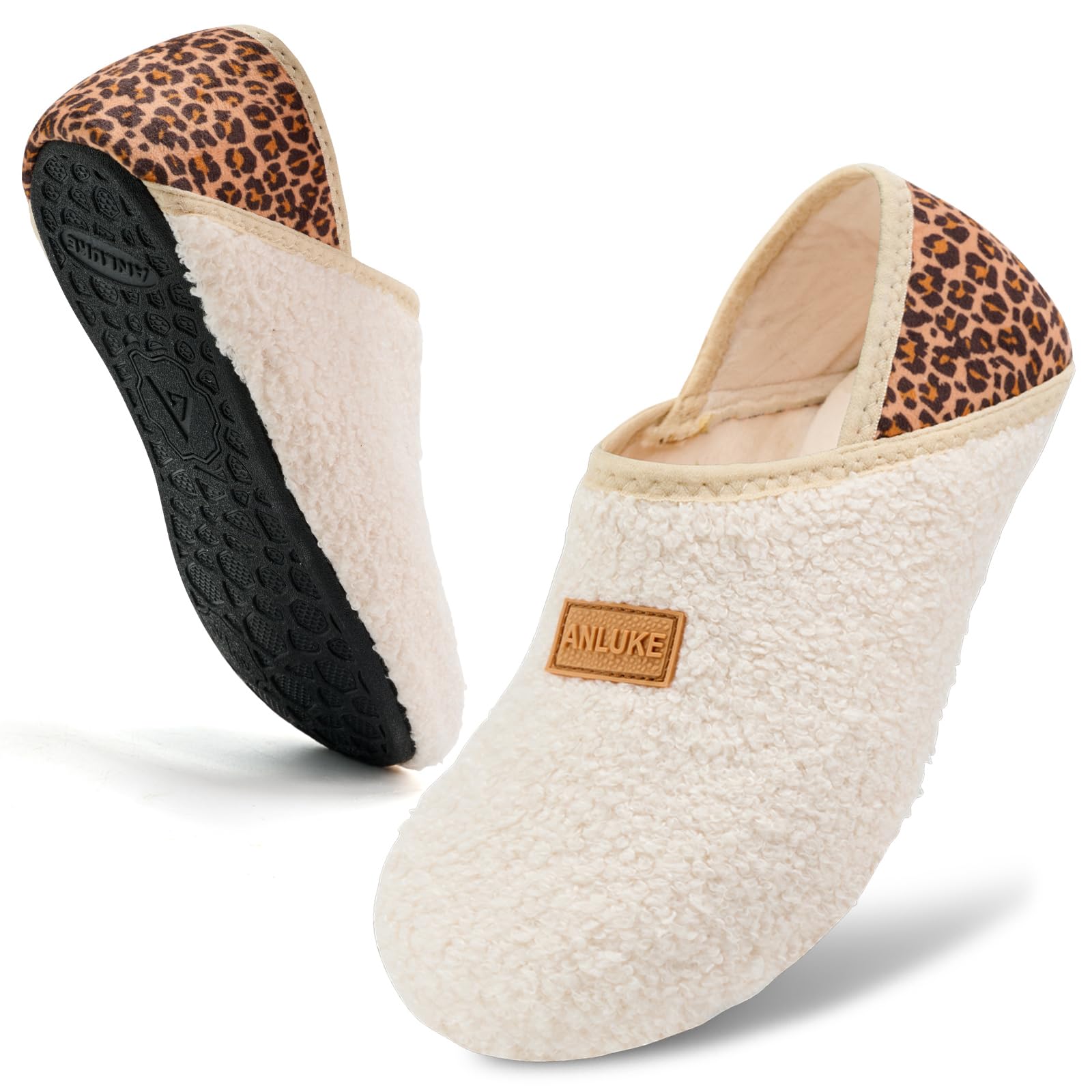 ANLUKE Slipper for Women Men Slipper Socks Fuzzy House Shoes Rubber Sole Slip On Soft-Lightweight Non Slip Indoor/Outdoor