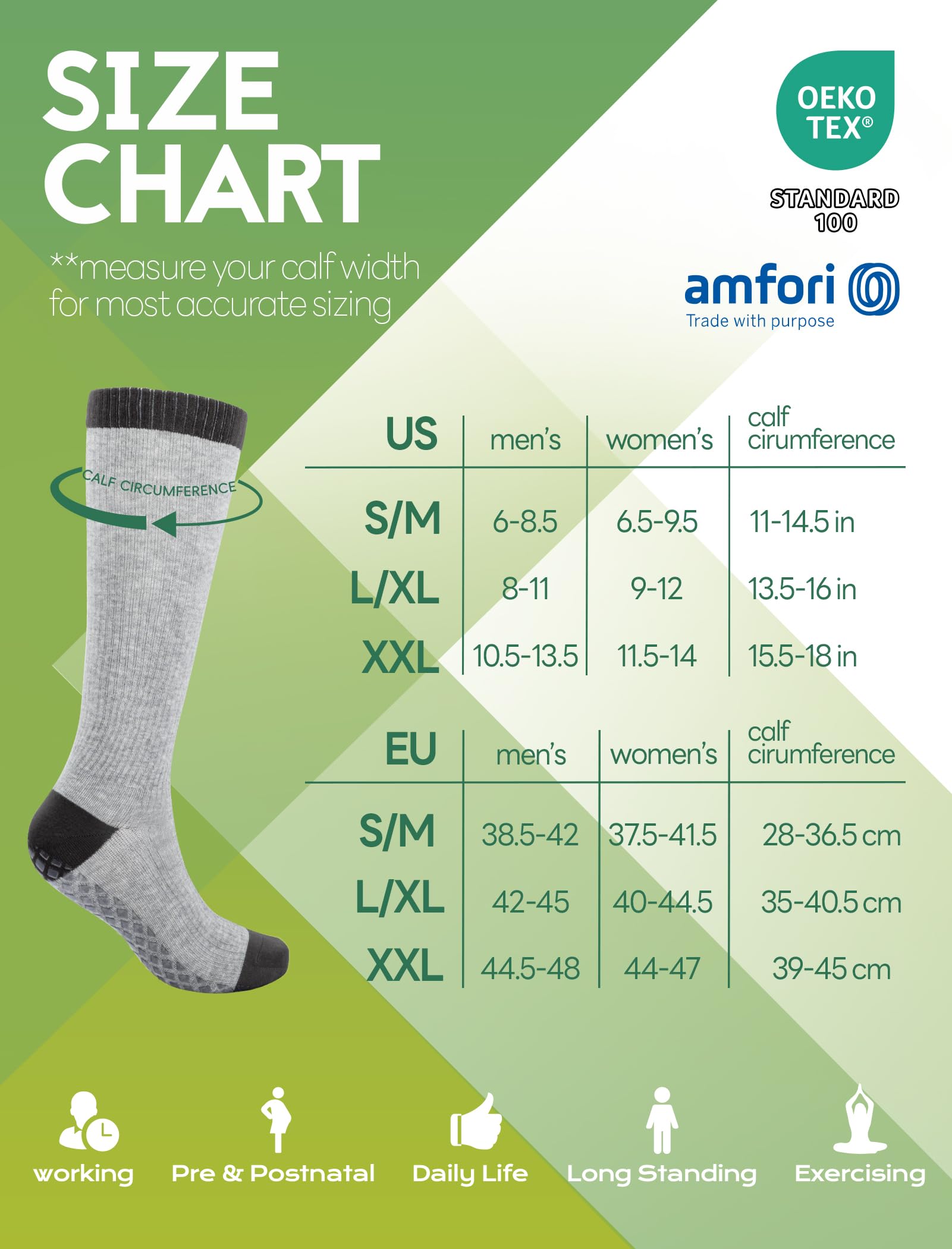 SONORAN Compression Socks for Pregnant Women (2/3 Pairs) 15-20 mmHg Bamboo Viscose Non-slip Sock for Nurses Pregnancy