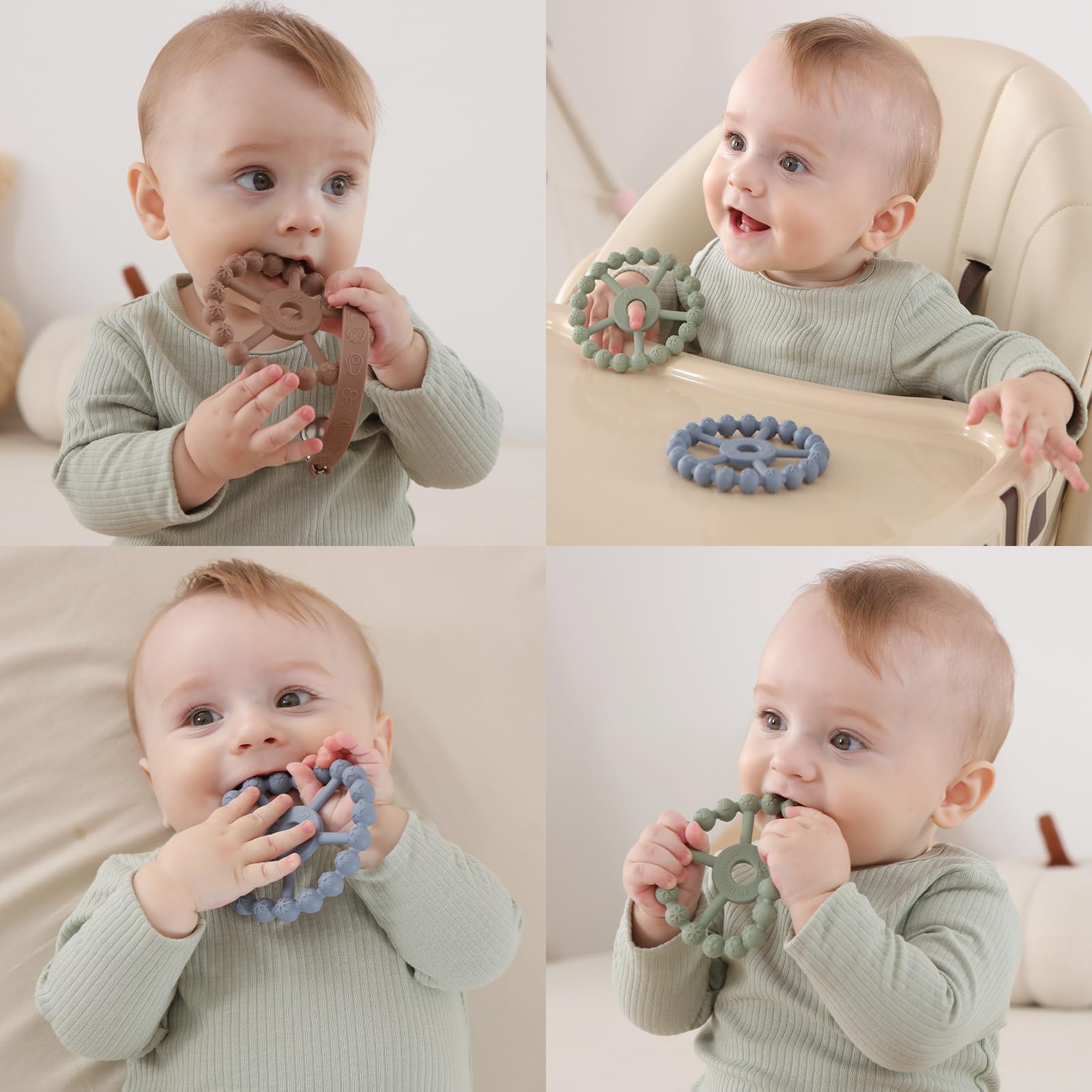 Seposeve 3-Pack Silicone Teething Rings for Babies
