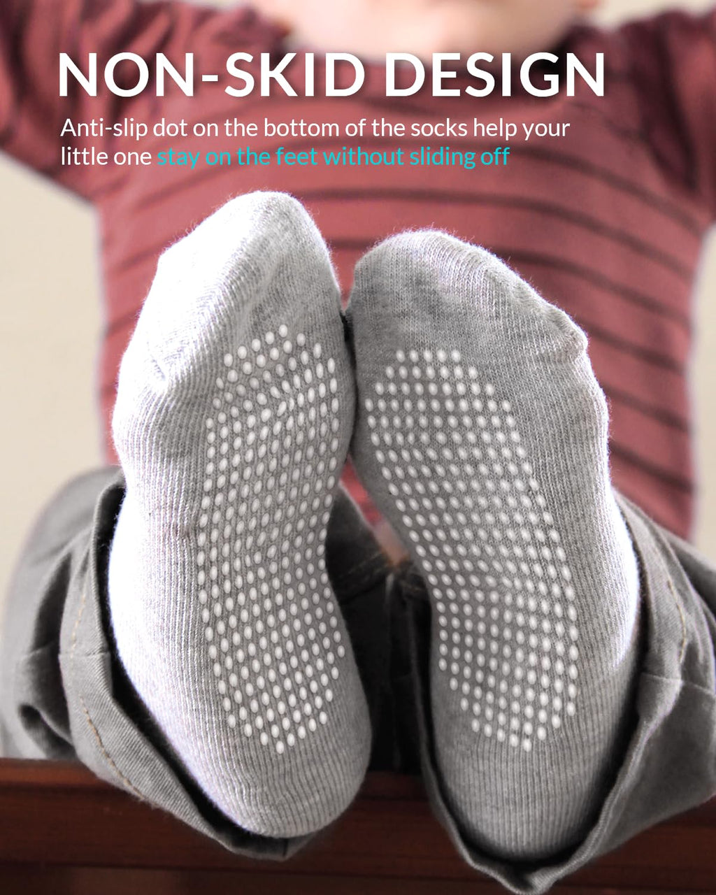 Infinno 9-Pair Non-Slip Grip Socks for Babies & Kids