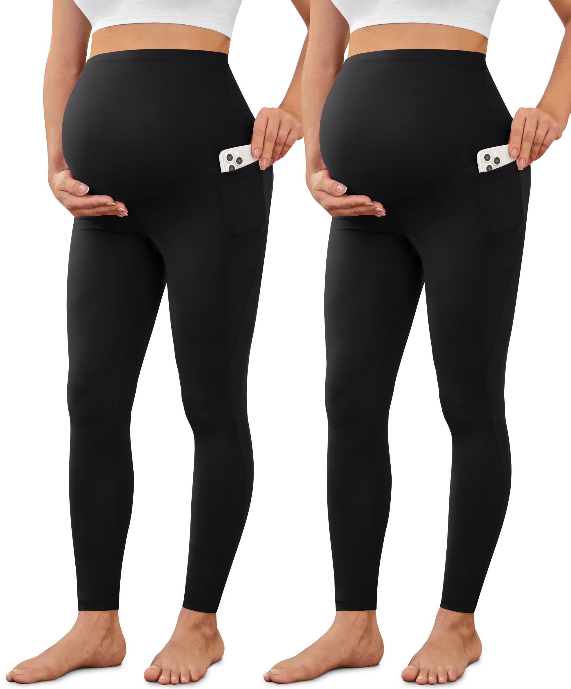 VALANDY Creamlush 2/4 Pack Maternity Leggings with Pockets, Over Belly Buttery Soft Pants for Yoga, Lounge, Daily Wear