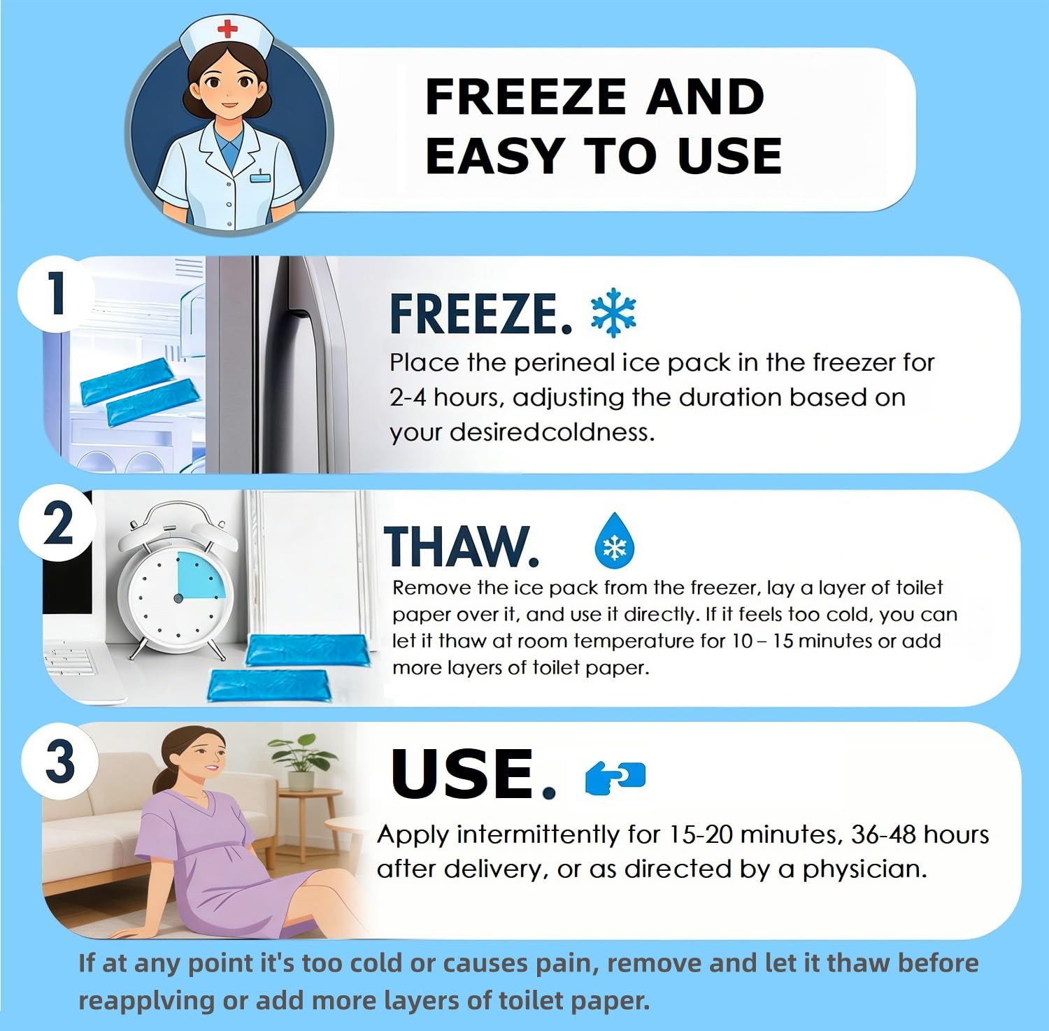 CoolBloom Medical-Grade Reusable Perineal Ice Packs, Flexible Frozen Hot Cold Gel Pads for Postpartum Recovery, Episiotomy Stitches, Hemorrhoid Swelling & Pain Relief, 2 Pack with Storage Case