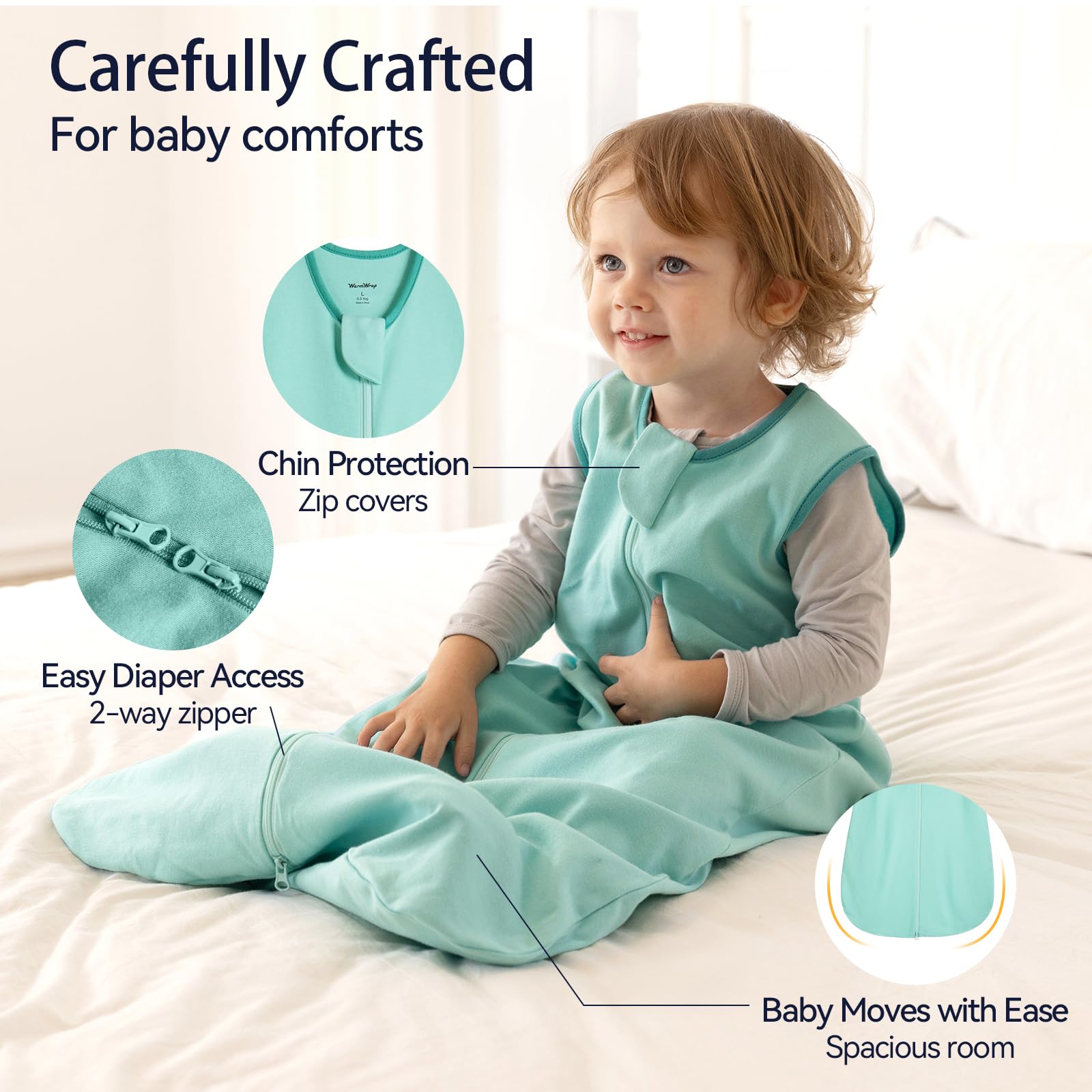 WarmWrap 3-Pack Cotton Baby Sleep Sacks, 0.5 TOG