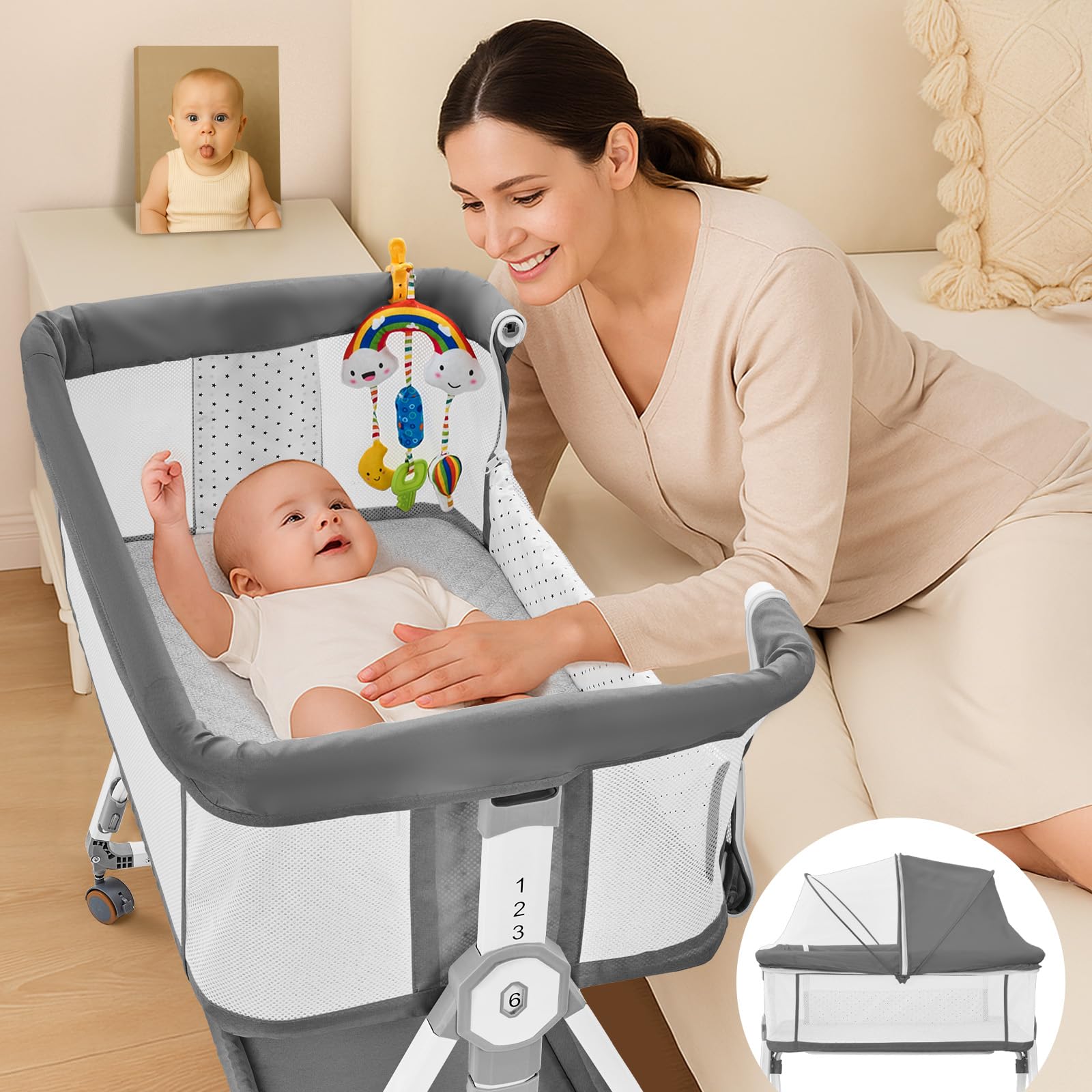 Madewell Living 4-in-1 Bedside Baby Bassinet with Wheels