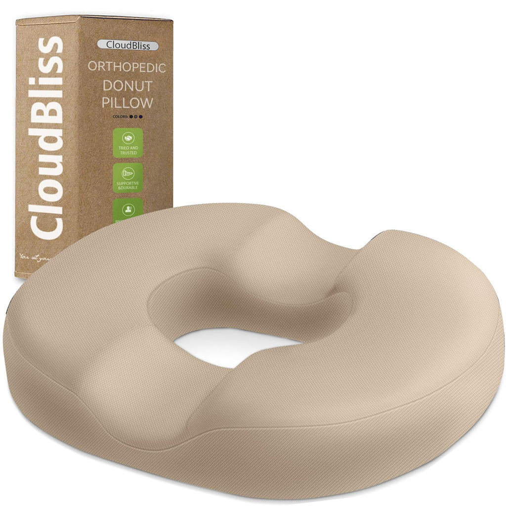 CloudBliss Donut Pillow Stadium Seat Cushion for Tailbone Pain Relief and Hemorrhoids, Memory Foam Seat Chair Cushion, Portable Seat Cushions for Bleachers, Car, Home & Office