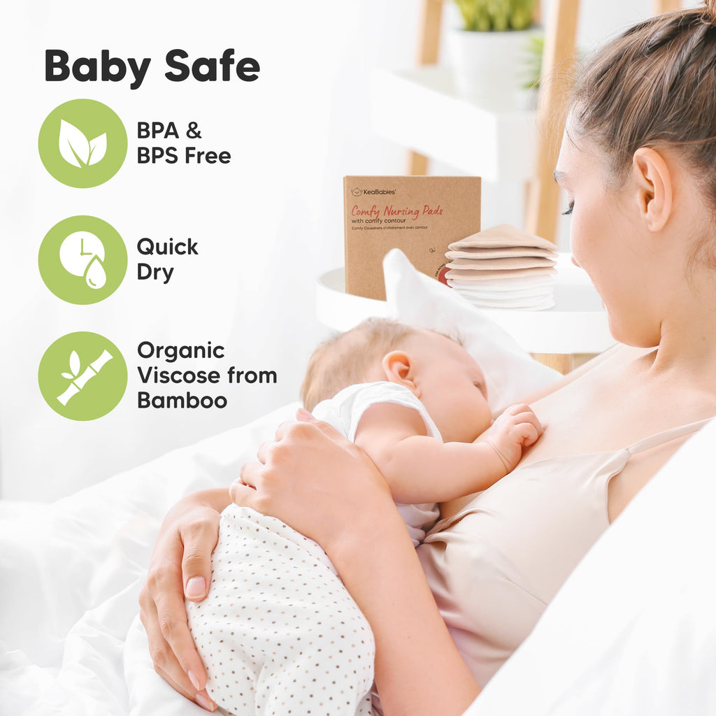 Organic Nursing Pads - 14 Washable Viscose Derived from Bamboo Breastfeeding Pads, Wash Bag