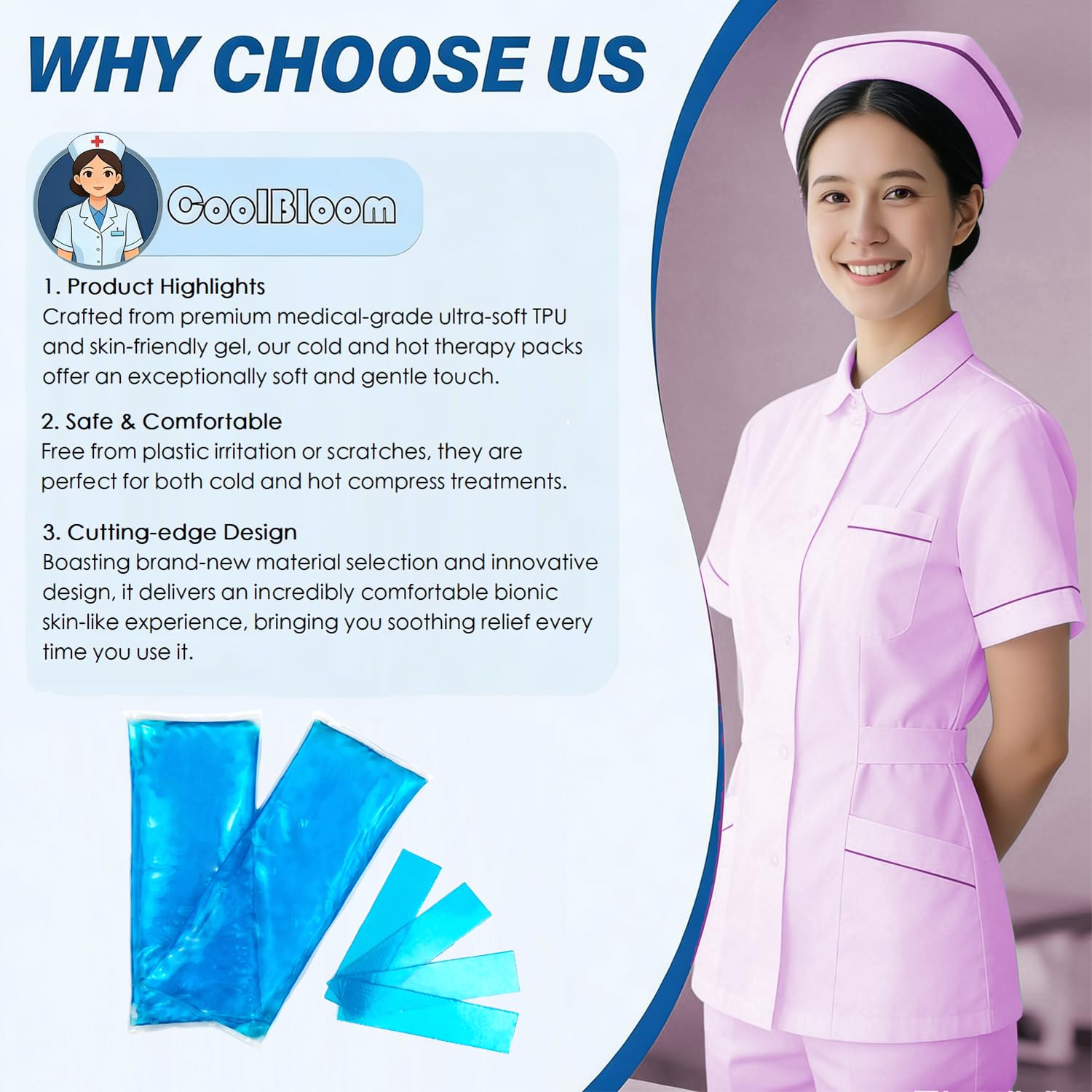 CoolBloom Medical-Grade Reusable Perineal Ice Packs, Flexible Frozen Hot Cold Gel Pads for Postpartum Recovery, Episiotomy Stitches, Hemorrhoid Swelling & Pain Relief, 2 Pack with Storage Case