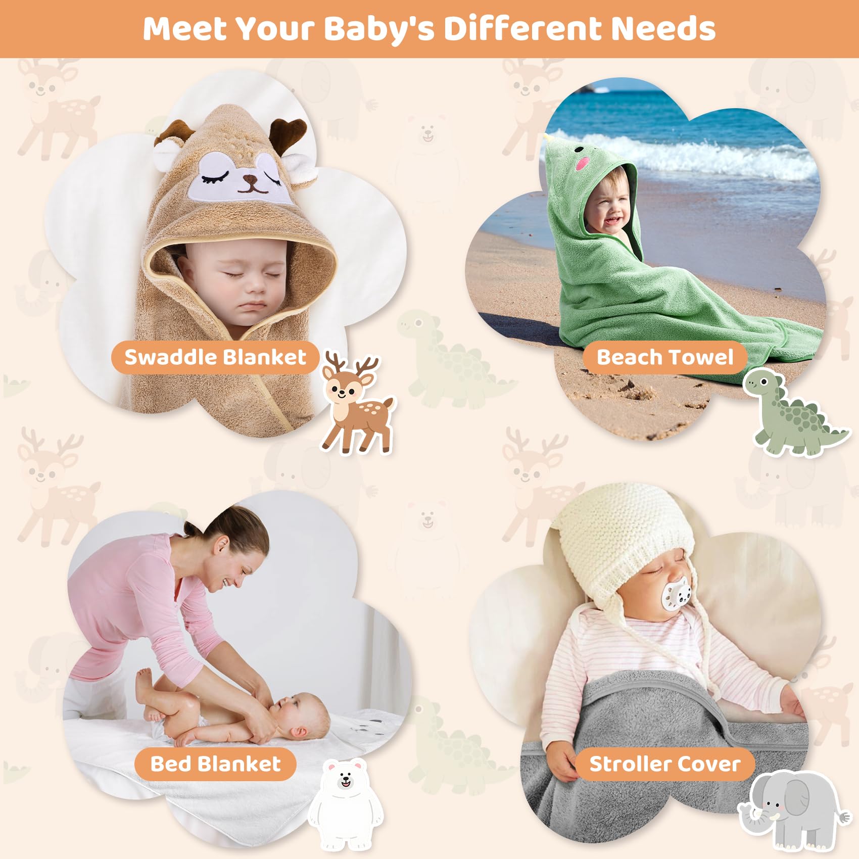 CandyHome 12-Piece Hooded Baby Towel and Washcloth Set