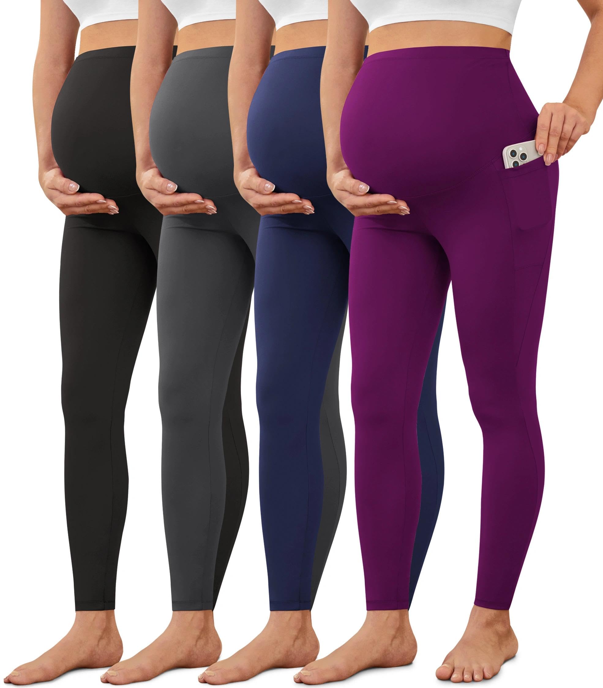 VALANDY Creamlush 2/4 Pack Maternity Leggings with Pockets, Over Belly Buttery Soft Pants for Yoga, Lounge, Daily Wear