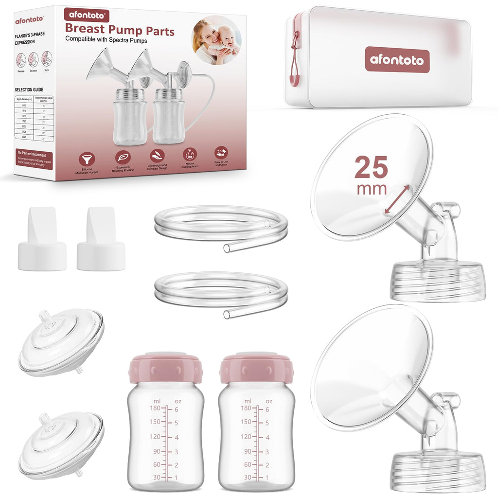 Pump Parts Compatible with Spectra S1/S2/9Plus Breastpump, Full Set Replacement Parts for Spectra Include Flange,Duckbill Valve,Backflow Protector,Tube,Bottle, Not Original Accessories