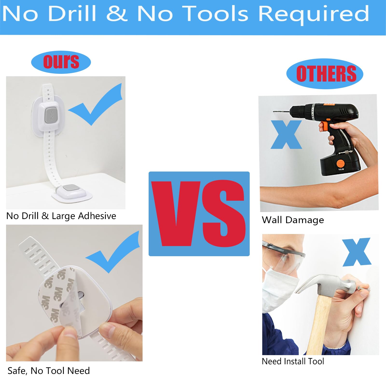 YEYA No-Drill Adhesive Anti-Tip Furniture Straps