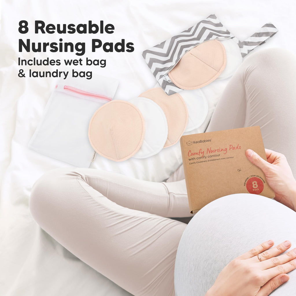 Organic Nursing Pads - 14 Washable Viscose Derived from Bamboo Breastfeeding Pads, Wash Bag
