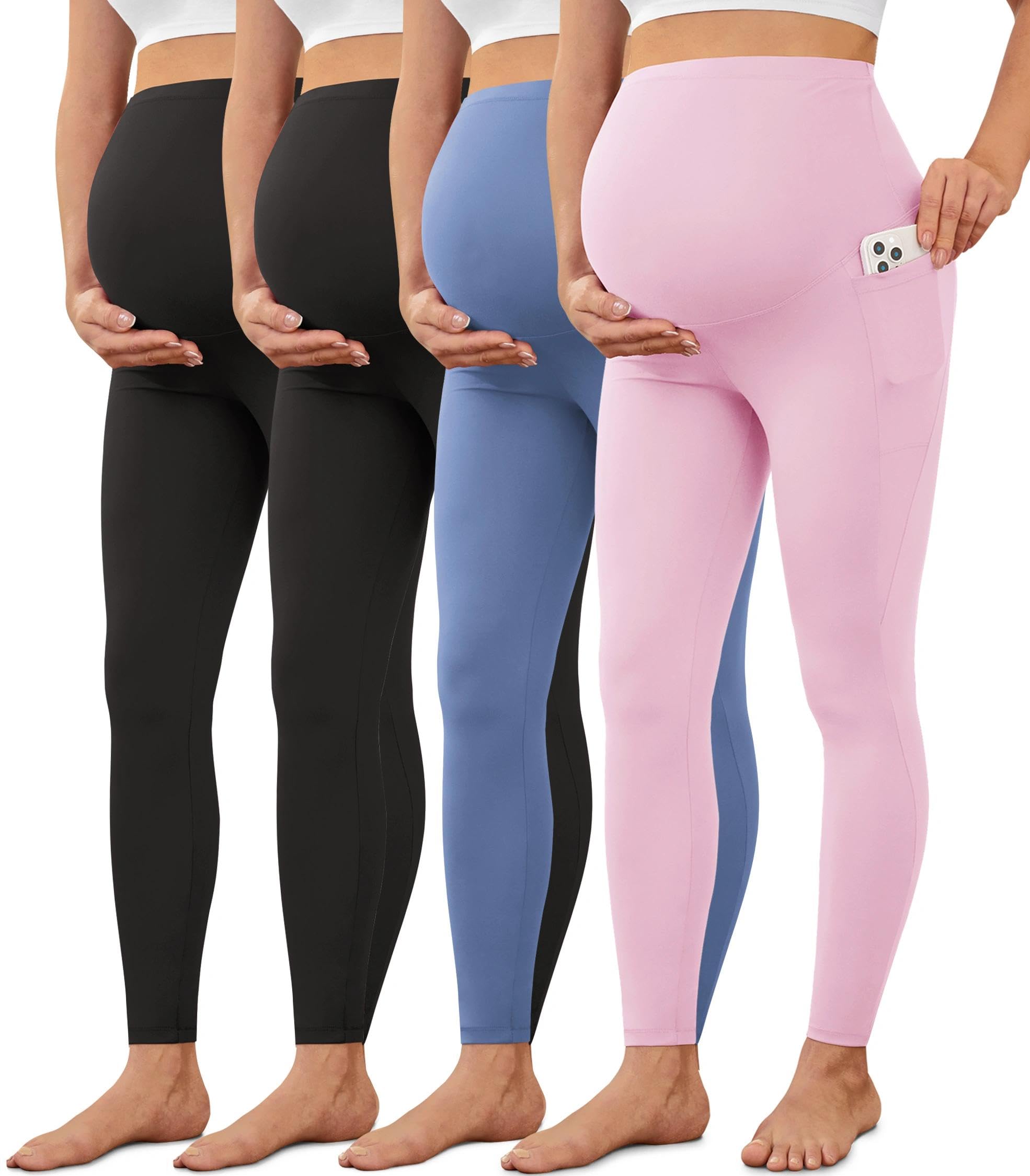 VALANDY Creamlush 2/4 Pack Maternity Leggings with Pockets, Over Belly Buttery Soft Pants for Yoga, Lounge, Daily Wear