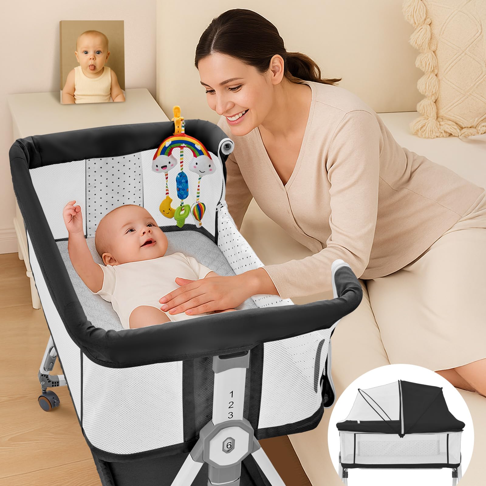 Madewell Living 4-in-1 Bedside Baby Bassinet with Wheels