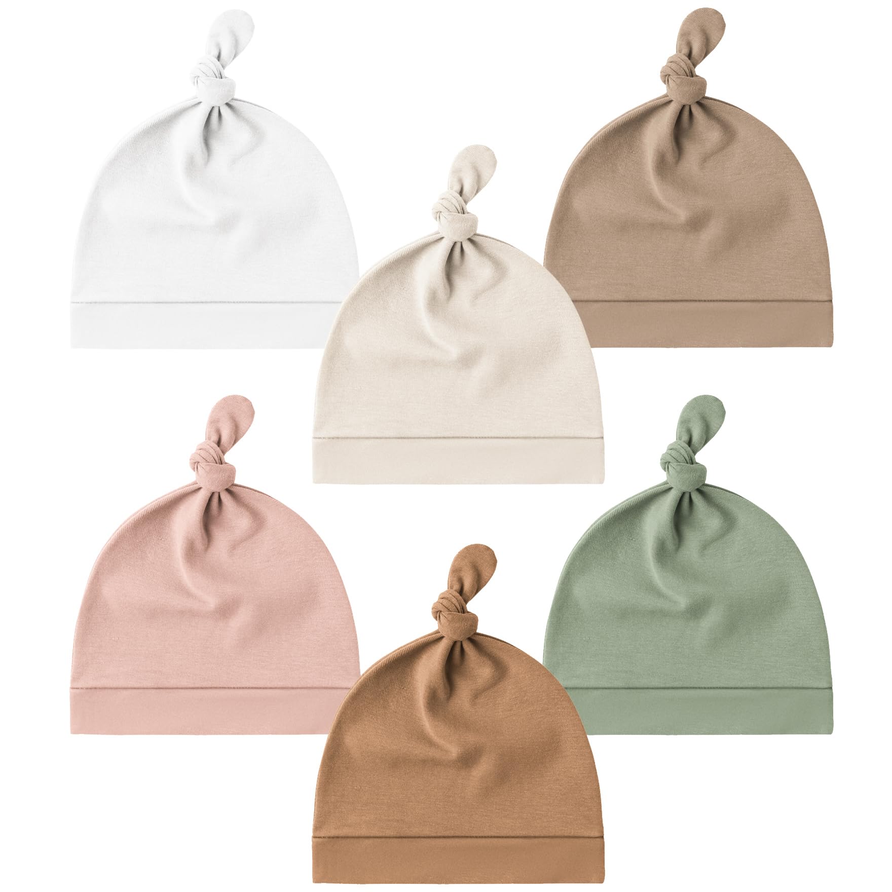 Konssy 6-Pack Newborn Knot Beanie Hats for 0–6 Months