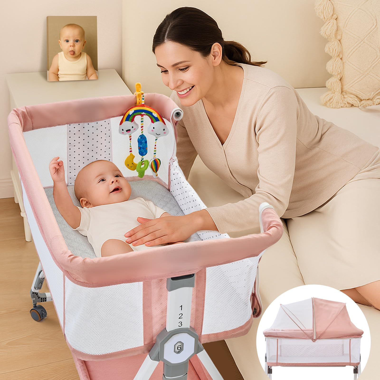 Madewell Living 4-in-1 Bedside Baby Bassinet with Wheels