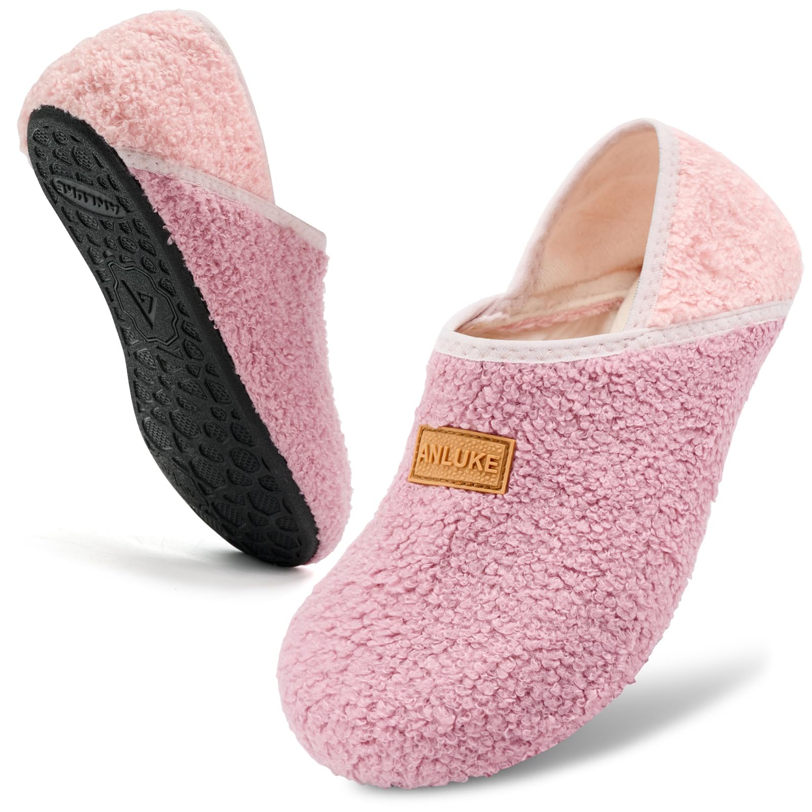 ANLUKE Slipper for Women Men Slipper Socks Fuzzy House Shoes Rubber Sole Slip On Soft-Lightweight Non Slip Indoor/Outdoor