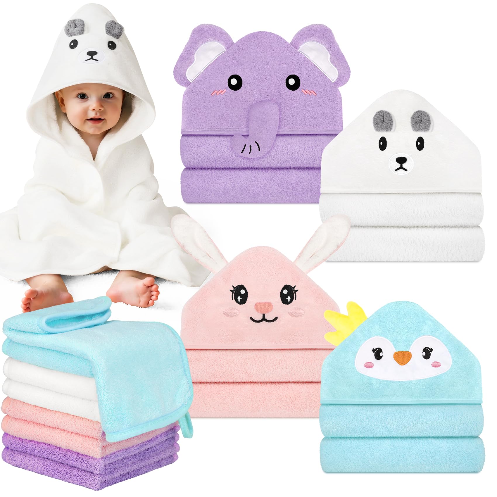 CandyHome 12-Piece Hooded Baby Towel and Washcloth Set