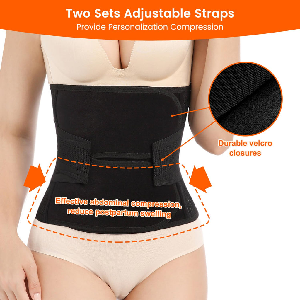 Postpartum Belly Band Support: 2 Adjustable Straps for Abdomen Compression | Helps Relieve Incision & Back Pain After C-Section during Getting Up, Coughing & Breastfeeding