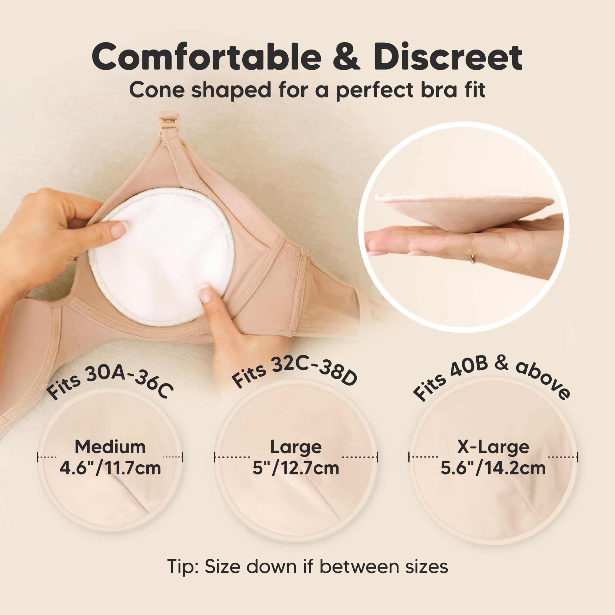 Organic Nursing Pads - 14 Washable Viscose Derived from Bamboo Breastfeeding Pads, Wash Bag