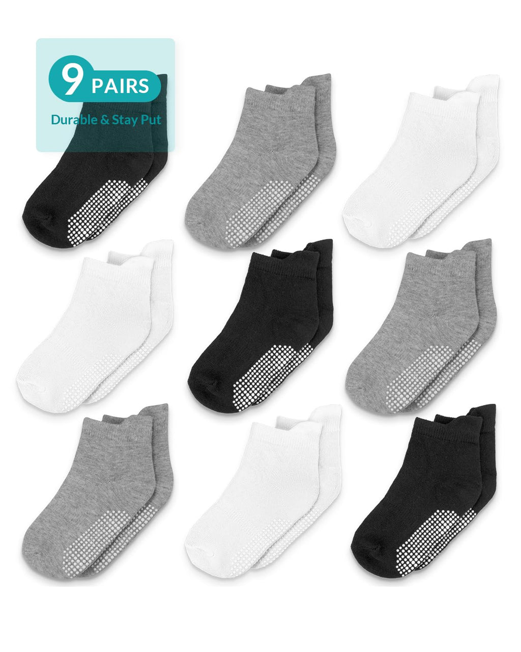 Infinno 9-Pair Non-Slip Grip Socks for Babies & Kids